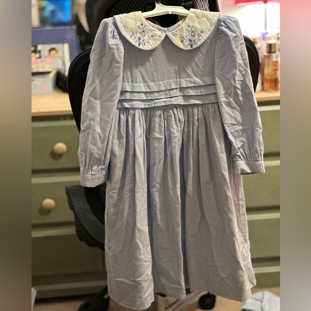 Blue Kids Dress with Floral Collar
